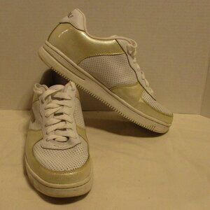 FUBU Men Size 12 White Gold Lace Up Outdoor Travel Party Sneaker Shoes